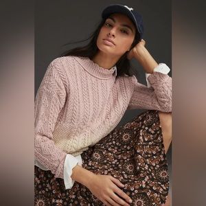 Anthropologie Marci Dip Dyed Sweater Women’s Size Med Cable Knit Mock Neck Knit